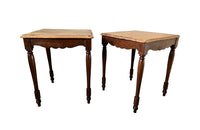 Pair of French square wooden bistro tables with scrubbed tops circa1920