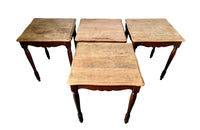 Pair of French square wooden bistro tables with scrubbed tops circa1920