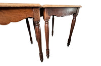 Pair of French square wooden bistro tables with scrubbed tops circa1920