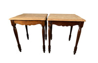 Pair of French square wooden bistro tables with scrubbed tops circa1920