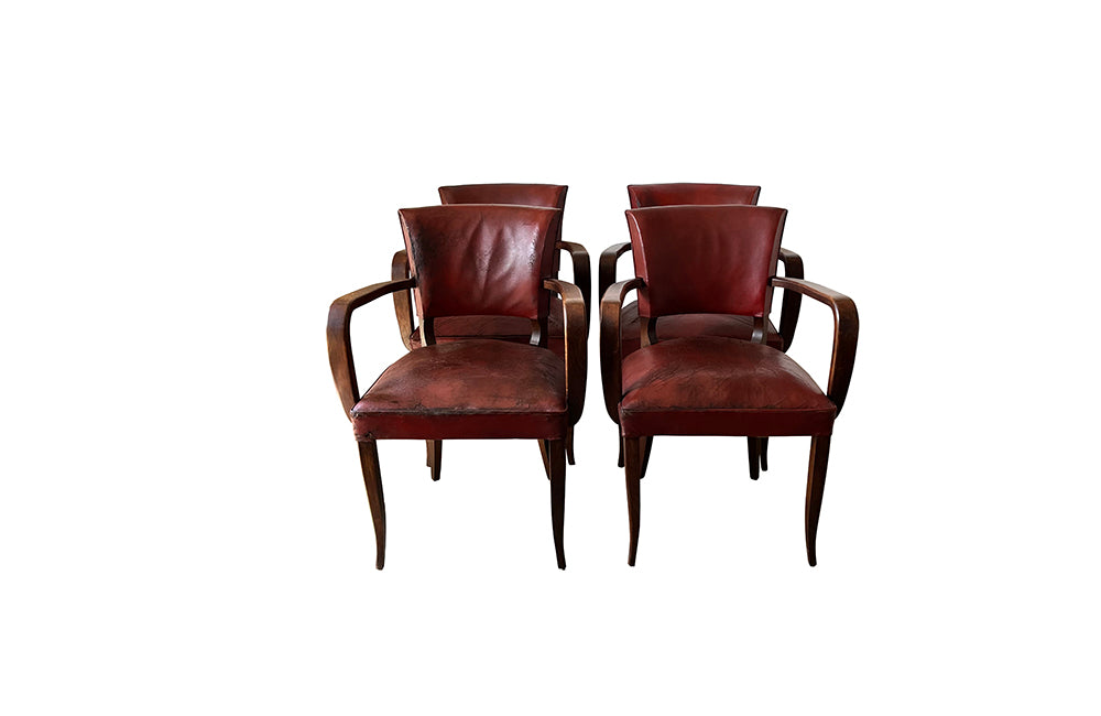 SET OF FOUR LEATHER BRIDGE CHAIRS