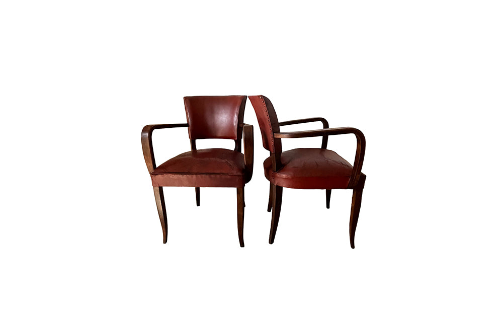 SET OF FOUR LEATHER BRIDGE CHAIRS