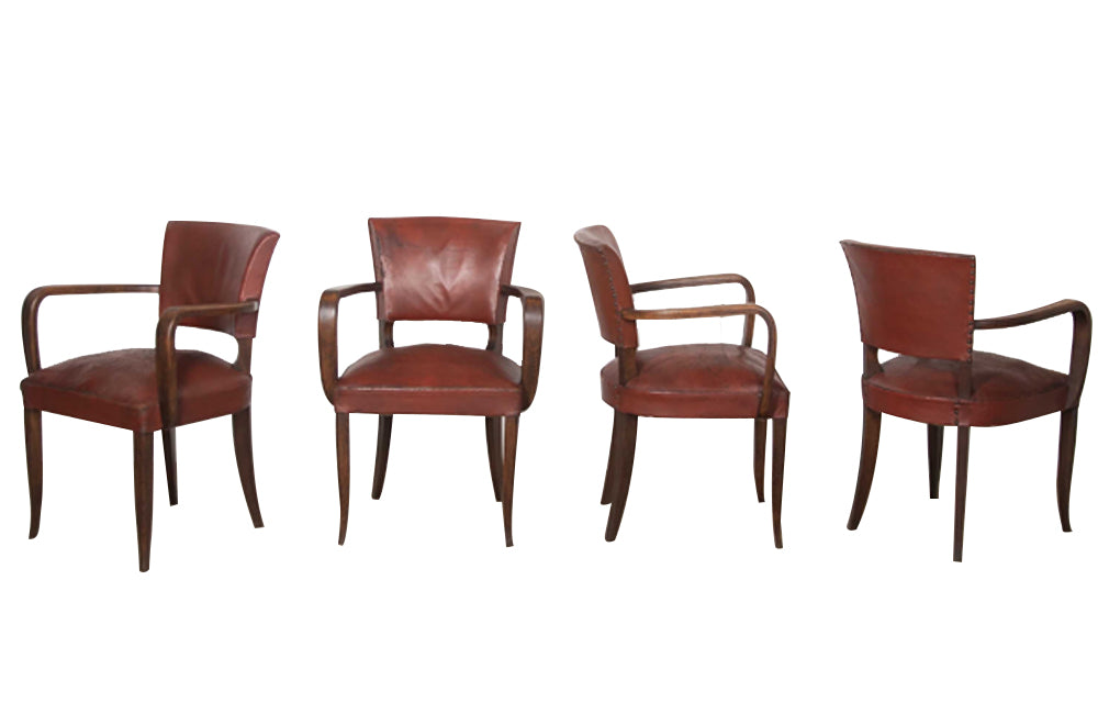SET OF FOUR LEATHER BRIDGE CHAIRS