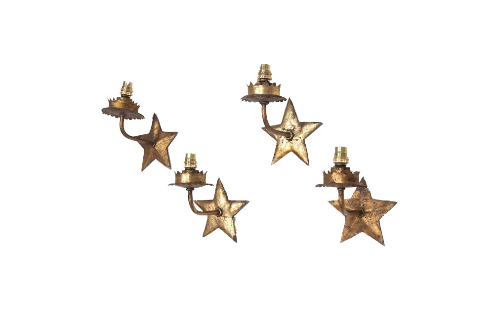 FOUR GILT IRON SPANISH STAR WALL LIGHTS