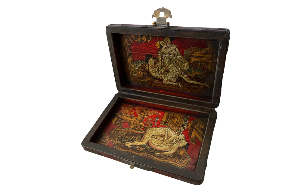 Small 20th Century Chinese Box with Interior Erotic Scenes