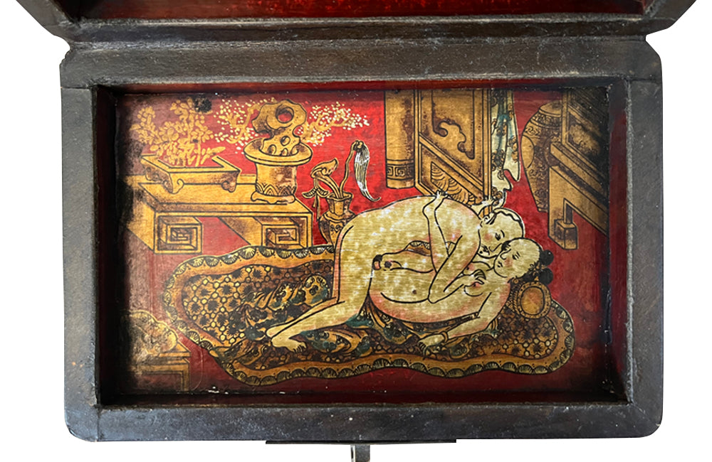 Small 20th Century Chinese Box with Interior Erotic Scenes