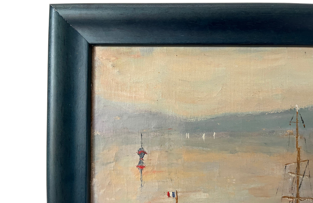 20th Century signed Small Framed Seaside Oil Painting - French Antiques