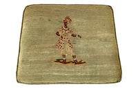 Oak x frame stool in the Neo-Classical style with spindle stretcher its charming tapestry depicting a Caribbean female figure. 19th century