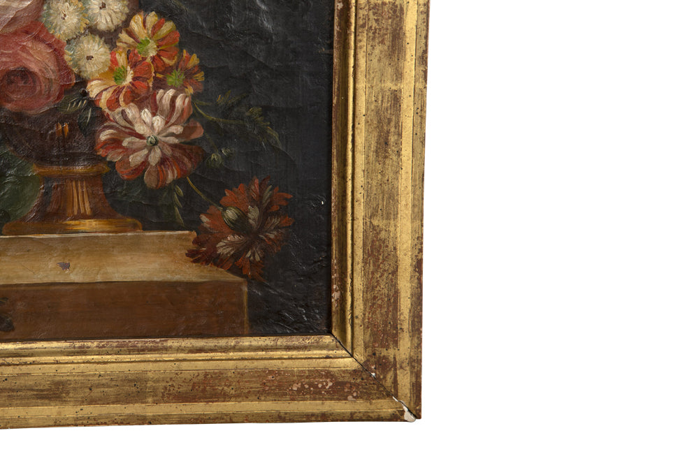 FRENCH 19TH CENTURY FRAMED STILL-LIFE PAINTING OF FLOWERS