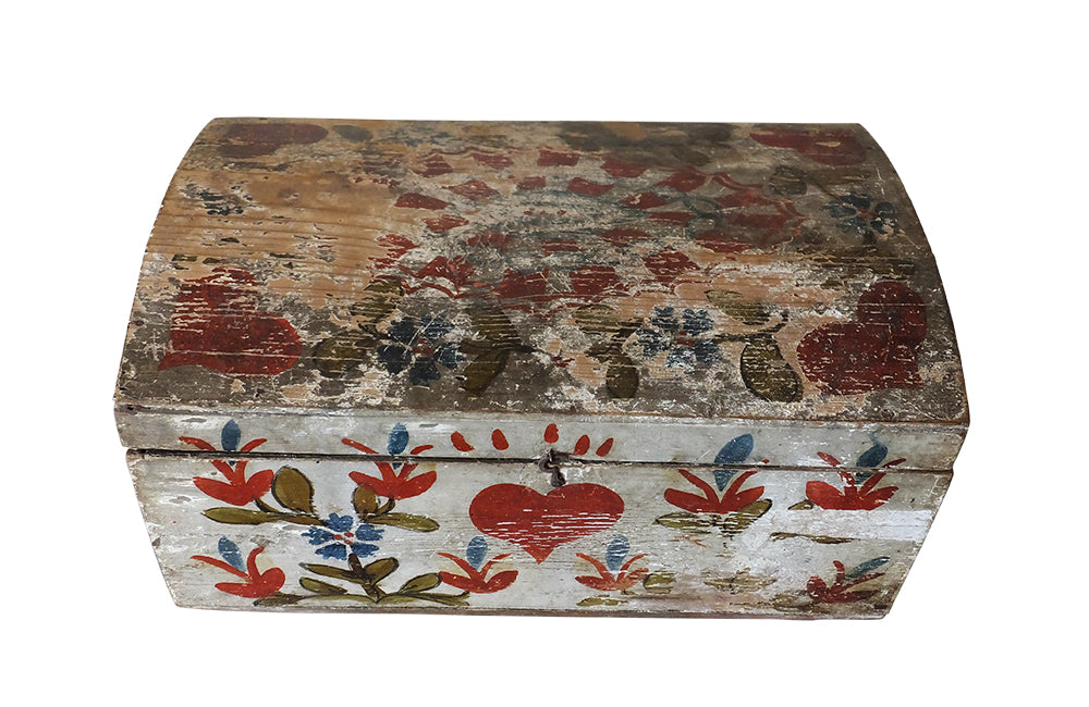 French 19th century Painted Marriage Box-Painted Coffer-Decorative Accessories-French Antiques-Folk Art-Storage Furniture-Decorative Boxes-AD & PS Antiques