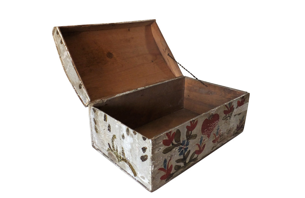 French 19th century Painted Marriage Box-Painted Coffer-Decorative Accessories-French Antiques-Folk Art-Storage Furniture-Decorative Boxes-AD & PS Antiques