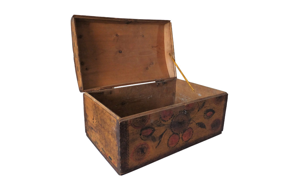 French 19th century Painted Marriage Box-Painted Coffer-Decorative Accessories-French Antiques-Folk Art-Storage Furniture-Decorative Boxes-AD & PS Antiques