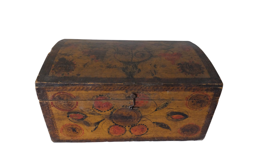 French 19th century Painted Marriage Box-Painted Coffer-Decorative Accessories-French Antiques-Folk Art-Storage Furniture-Decorative Boxes-AD & PS Antiques