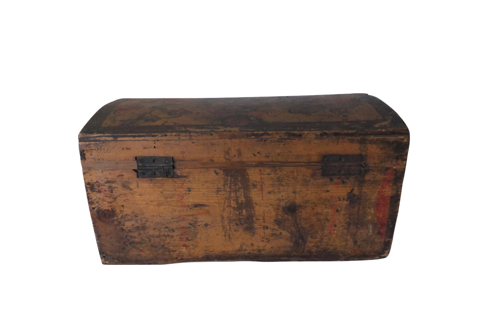 French 19th century Painted Marriage Box-Painted Coffer-Decorative Accessories-French Antiques-Folk Art-Storage Furniture-Decorative Boxes-AD & PS Antiques