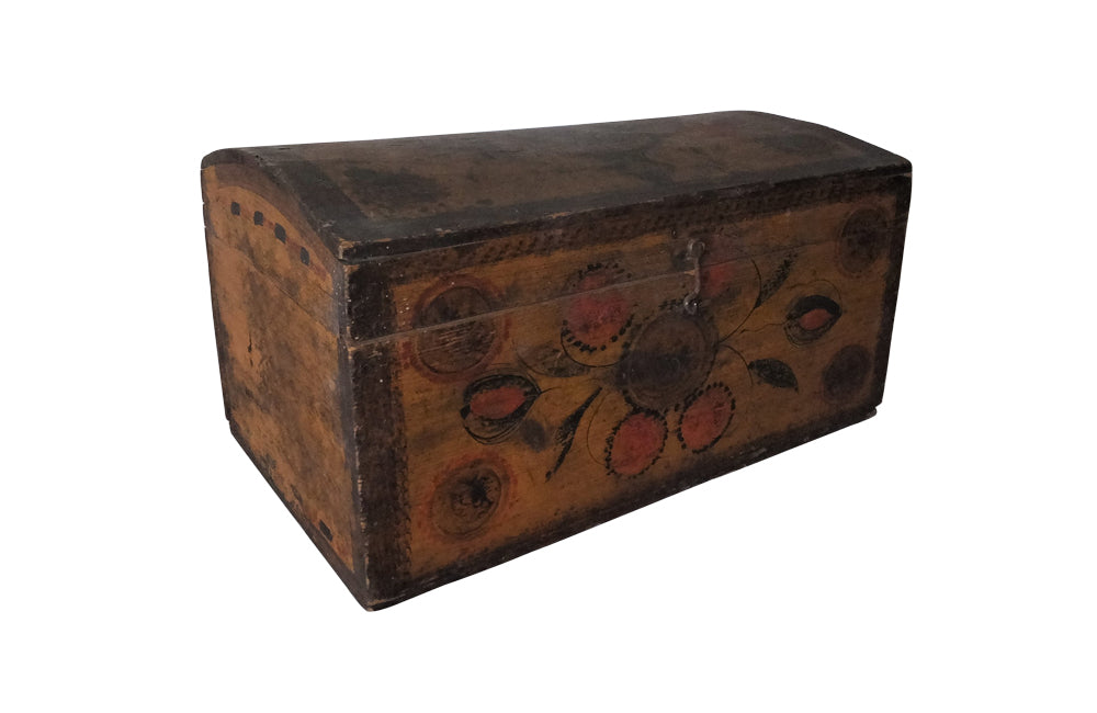 French 19th century Painted Marriage Box-Painted Coffer-Decorative Accessories-French Antiques-Folk Art-Storage Furniture-Decorative Boxes-AD & PS Antiques