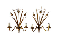 PAIR OF GILT METAL BULRUSH WALL LIGHTS