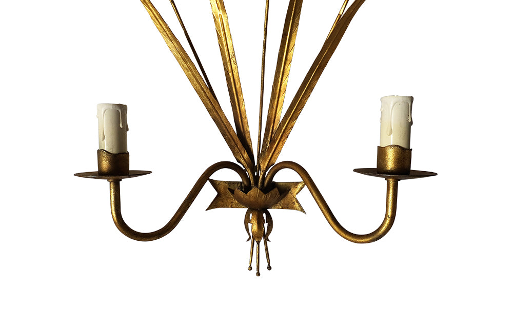 PAIR OF GILT METAL BULRUSH WALL LIGHTS
