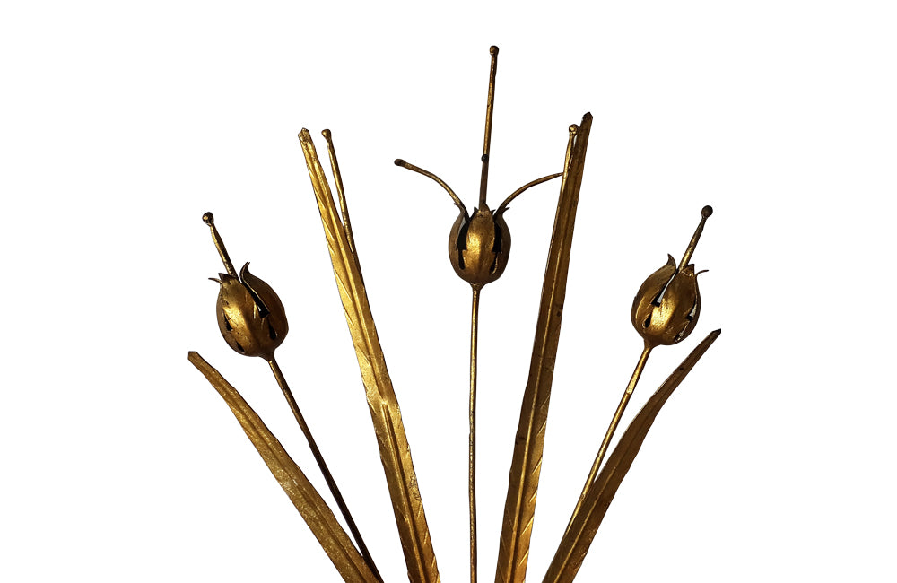PAIR OF GILT METAL BULRUSH WALL LIGHTS