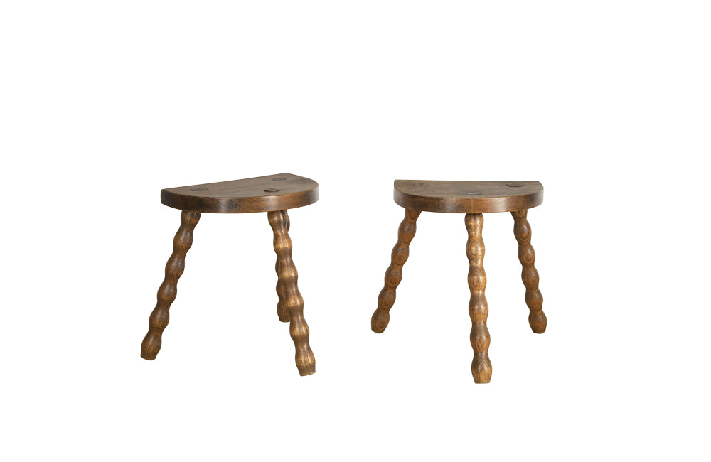 French bobbin milking stools - Vintage wooden stools - demi lune tripod stools - Decorative Antique Furniture - AD & PS Antiques