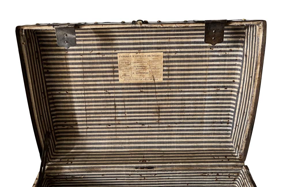 Studded Black Travelling Trunk By Parvy-Vernon - Decorative Antiques - French Antique Furniture - French Antiques - Antique Luggage - Antique Trunk - AD & PS Antiques