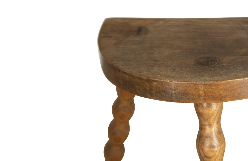 French bobbin milking stools - Vintage wooden stools - demi lune tripod stools - Decorative Antique Furniture - AD & PS Antiques