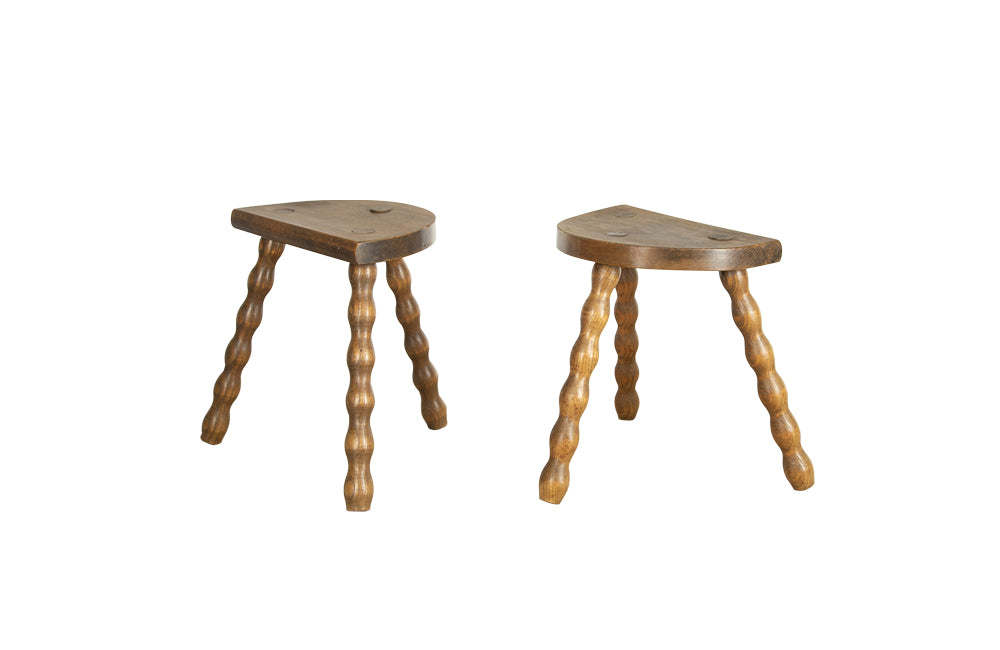 French bobbin milking stools - Vintage wooden stools - demi lune tripod stools - Decorative Antique Furniture - AD & PS Antiques