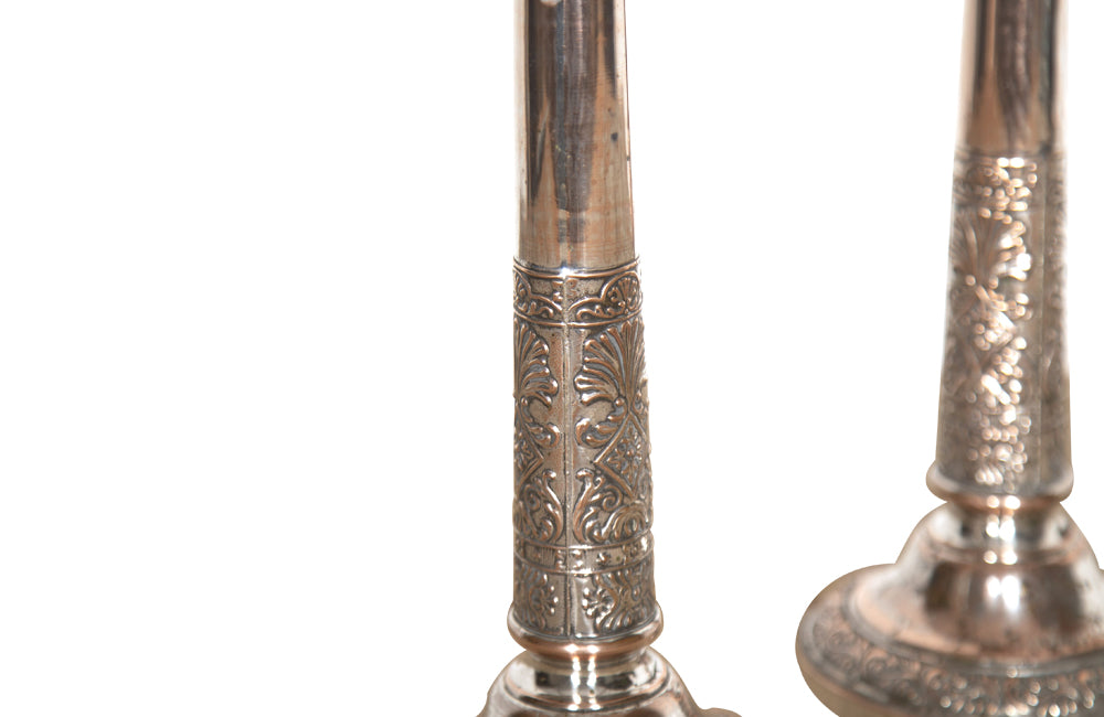 Pair of Neo Classical Revival Candlesticks-19th Century Silverplate Candlesticks-Antique Candle Holders-Decorative Accessories-French Antiques-AD & PS Antiques