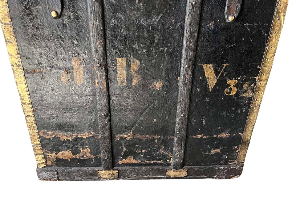 Studded Black Travelling Trunk By Parvy-Vernon - Decorative Antiques - French Antique Furniture - French Antiques - Antique Luggage - Antique Trunk - AD & PS Antiques