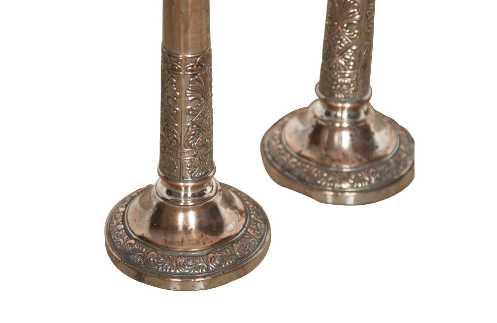 Pair of Neo Classical Revival Candlesticks-19th Century Silverplate Candlesticks-Antique Candle Holders-Decorative Accessories-French Antiques-AD & PS Antiques