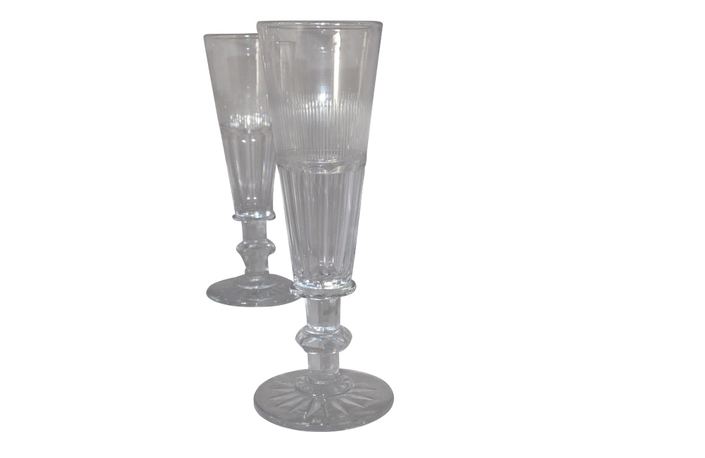 Set of Eight Antiques Crystal Champagne Flutes-French Antiques-Antiques Glassware-Champagne Flutes-French Champagne Glasses-AD & PS Antiques
