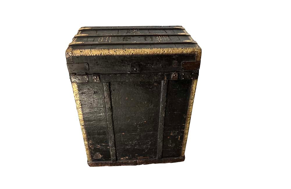 Studded Black Travelling Trunk By Parvy-Vernon - Decorative Antiques - French Antique Furniture - French Antiques - Antique Luggage - Antique Trunk - AD & PS Antiques