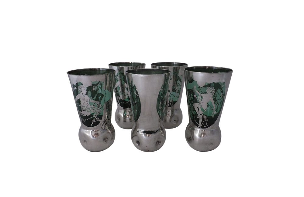 Set of Five Murano Highball Glasses - Venetian Glasses - Vintage Drinking Glasses - Murano Glass – Satyre – Nymph - Italian Antiques - Italian Vintage Glases - Decorative Accessories -AD & PS Antiques