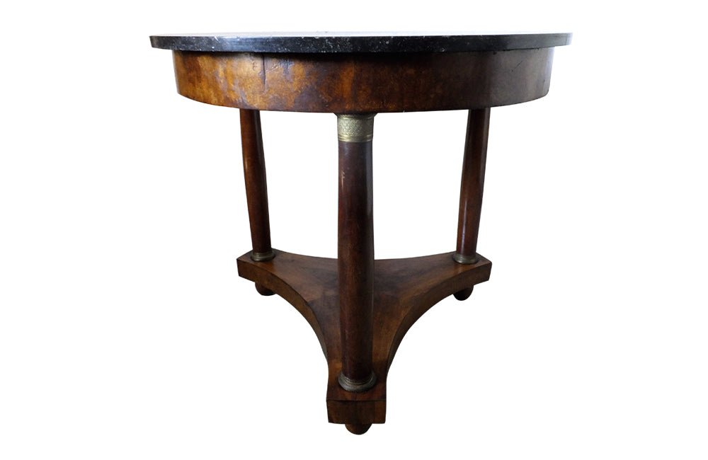 Antique French empire revival Gueridon table with circular black Belgian marble top - Antique Side Table