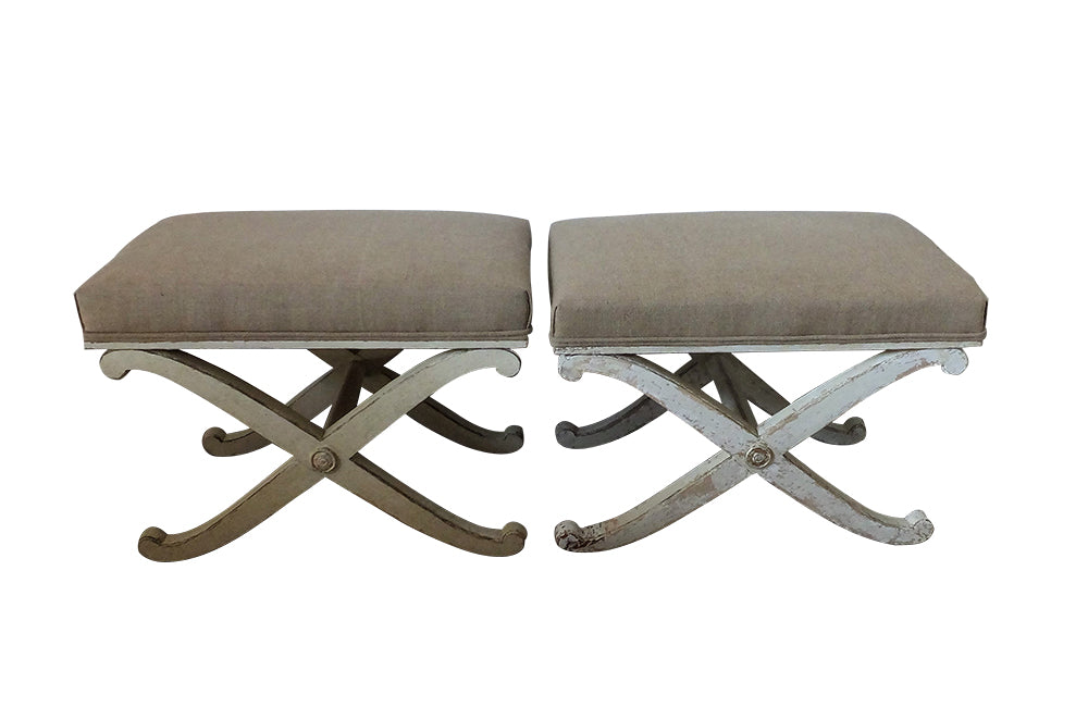 PAIR OF SWEDISH X-FRAME STOOLS