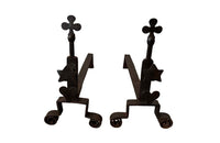 Pair Of Iron Andirons With Hearts Stars & Trefoils - French Antique Accessories - French Decorative Antiques - Fireplace Antiques - Andirons - Firedogs - Fireplace Accessories - Folk Art - Art Populaire - Antique Shops tetbury - adpsantiques - AD & PS Antiques