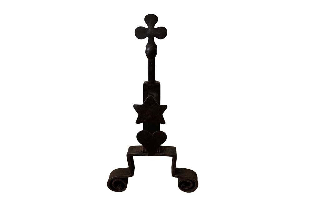 Pair Of Iron Andirons With Hearts Stars & Trefoils - French Antique Accessories - French Decorative Antiques - Fireplace Antiques - Andirons - Firedogs - Fireplace Accessories - Folk Art - Art Populaire - Antique Shops tetbury - adpsantiques - AD & PS Antiques