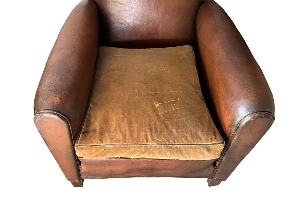Pair Of 1950s Leather Club Chairs - French Mid Century Furniture - Leather Club Chairs - Leather Armchairs - Club Chairs - AD & PS Antiques
