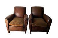 Pair Of 1950s Leather Club Chairs - French Mid Century Furniture - Leather Club Chairs - Leather Armchairs - Club Chairs - AD & PS Antiques
