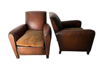 Pair Of 1950s Leather Club Chairs - French Mid Century Furniture - Leather Club Chairs - Leather Armchairs - Club Chairs - AD & PS Antiques