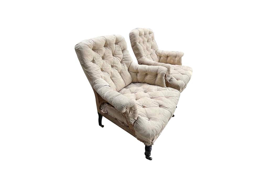 Pair Of French Napoleon III Buttoned Armchairs - Antique Chairs - Antique Armchairs - French Antique Furniture - French Antique Chairs - AD & PS Antiques