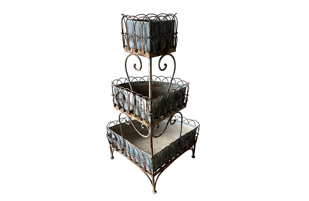 19th Century French Wirework Iron Plant Stand - French Garden Antiques - French Iron Corner Plant Stand -  Garden Antiques - French Antiques - Antique Plant Stand - AD & PS Antiques