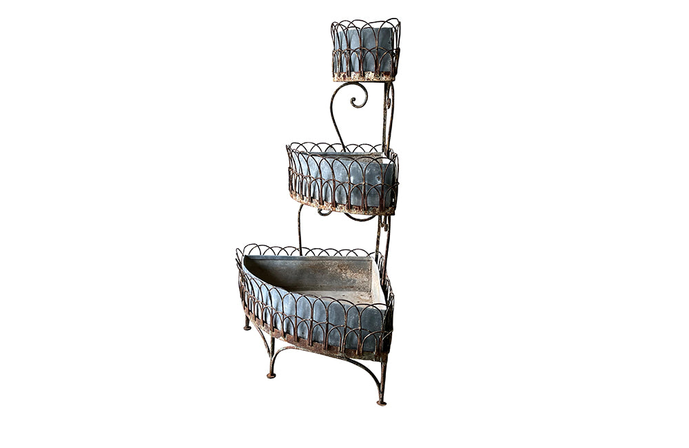 19th Century French Wirework Iron Plant Stand - French Garden Antiques - French Iron Corner Plant Stand -  Garden Antiques - French Antiques - Antique Plant Stand - AD & PS Antiques
