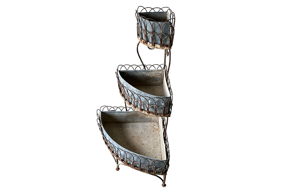 19th Century French Wirework Iron Plant Stand - French Garden Antiques - French Iron Corner Plant Stand -  Garden Antiques - French Antiques - Antique Plant Stand - AD & PS Antiques