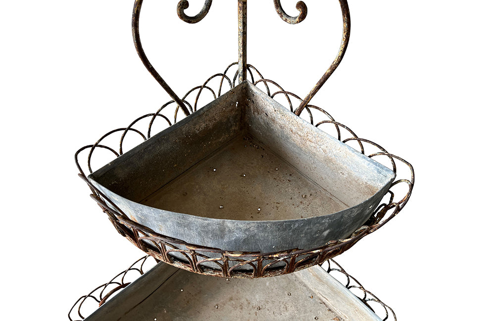 19th Century French Wirework Iron Plant Stand - French Garden Antiques - French Iron Corner Plant Stand -  Garden Antiques - French Antiques - Antique Plant Stand - AD & PS Antiques