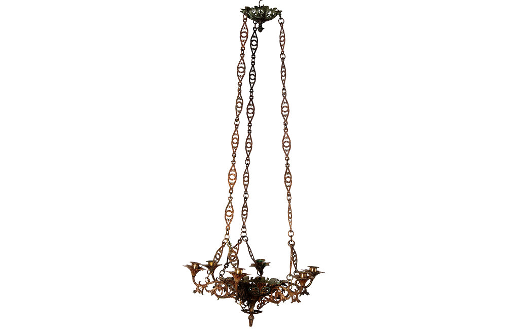 French neogothic revival chandelier - Ecclesiastic hanging light - candle lighting – chandelier - antique lighting - antique chandelier - french antiques - AD & PS Antiques