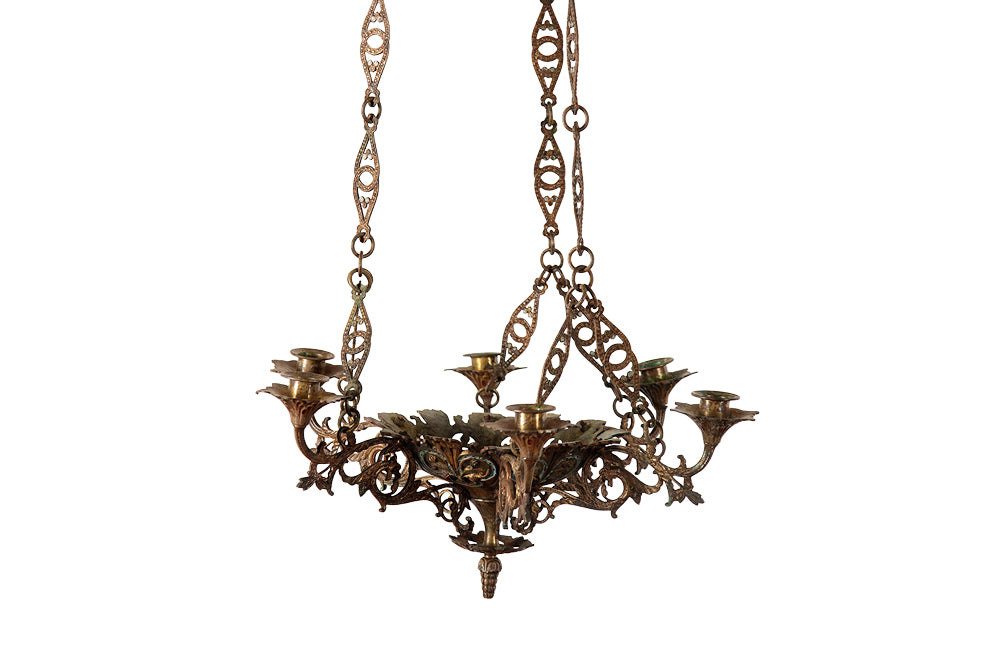 French neogothic revival chandelier - Ecclesiastic hanging light - candle lighting – chandelier - antique lighting - antique chandelier - french antiques - AD & PS Antiques