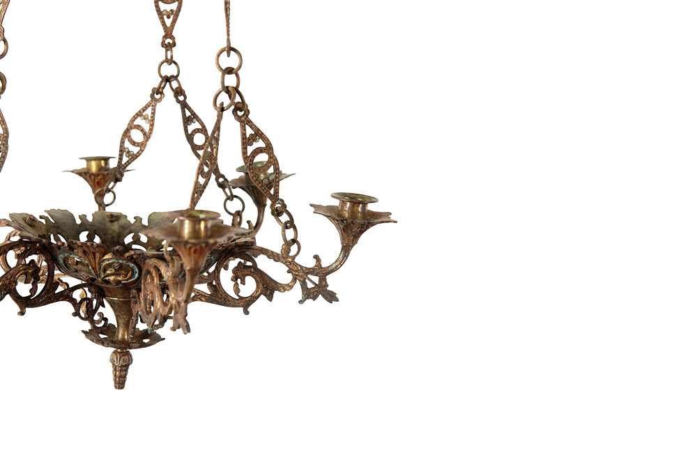 French neogothic revival chandelier - Ecclesiastic hanging light - candle lighting – chandelier - antique lighting - antique chandelier - french antiques - AD & PS Antiques