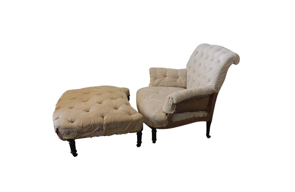 19th Century Scroll Back Buttoned Duchesse Brisee-Two Piece Daybed-Country House Antiques-French Antiques-Antique Armchair-Seating-Armchairs-Daybeds-AD & PS Antiques