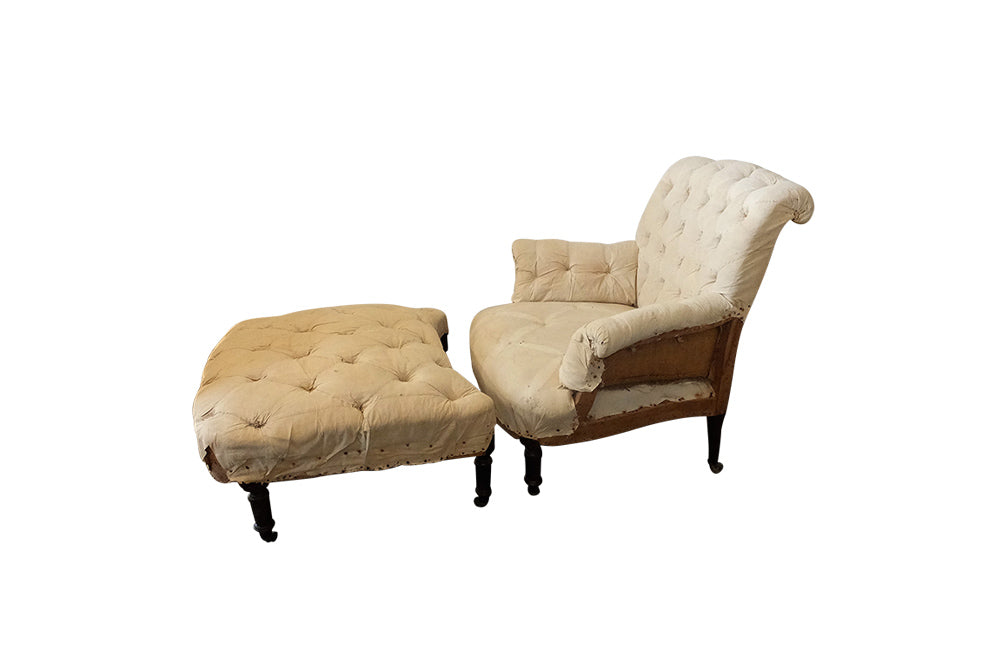 19th Century Scroll Back Buttoned Duchesse Brisee-Two Piece Daybed-Country House Antiques-French Antiques-Antique Armchair-Seating-Armchairs-Daybeds-AD & PS Antiques