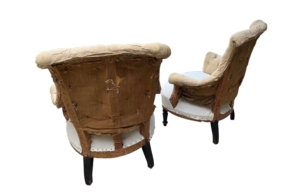 Pair Of French Napoleon III Tufted Armchairs - French Antique Furniture - Antique chairs - Antique Armchairs - French Antique Chairs - Scroll Back Armchairs - Antique French Armchairs -  - AD & PS Antiques